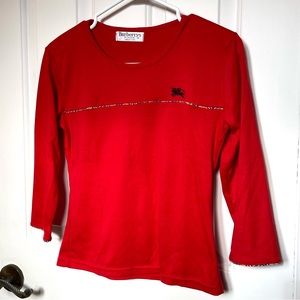 Vintage Burberrys Of London Girl’s 100% Cotton Nova Check Red Top